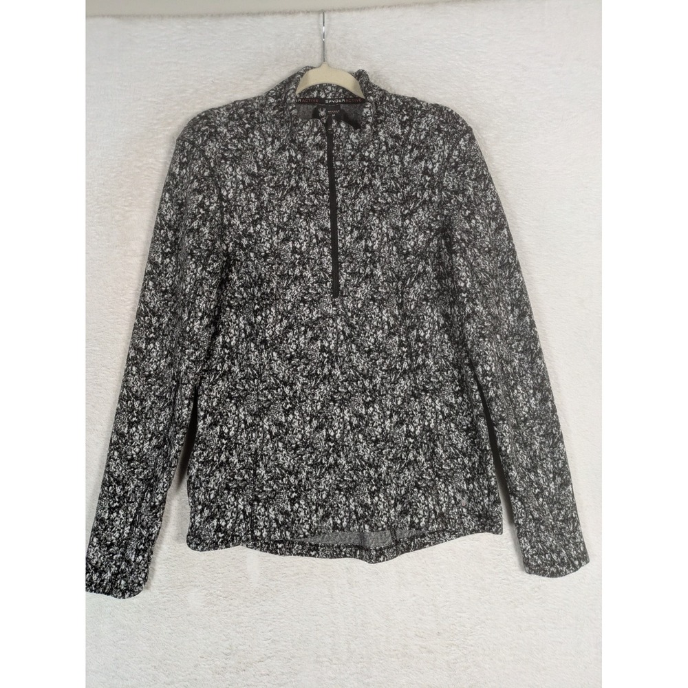 Spyder Active Pullover Women's M Black White Static Print Quarter Zip Mock Neck